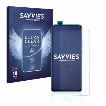 Vorderseite einer Produktverpackung mit dem Markenlogo Savvies. Daneben ist das Gerät Xiaomi Poco F2 Pro mit dem zugehörigen D
