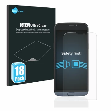 Vorderseite einer Produktverpackung mit dem Markenlogo Savvies. Daneben ist das Gerät Doro 8050 mit dem zugehörigen Displaysch