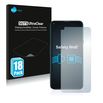 Vorderseite einer Produktverpackung mit dem Markenlogo Savvies. Daneben ist das Gerät Cubot X30 mit dem zugehörigen Displaysch