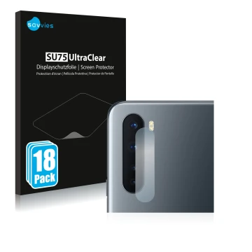 Vorderseite einer Produktverpackung mit dem Markenlogo Savvies. Daneben ist das Gerät OnePlus Nord (NUR Kameraschutz) mit dem 