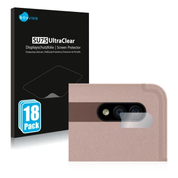 Vorderseite einer Produktverpackung mit dem Markenlogo Savvies. Daneben ist das Gerät Samsung Galaxy Tab S7 Plus WiFi 2020 (NU