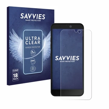 Vorderseite einer Produktverpackung mit dem Markenlogo Savvies. Daneben ist das Gerät Fairphone 3 Plus mit dem zugehörigen Dis