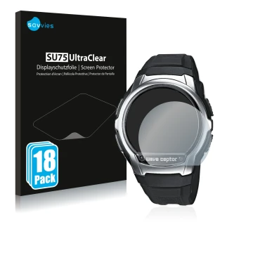 Vorderseite einer Produktverpackung mit dem Markenlogo Savvies. Daneben ist das Gerät Casio Wave Ceptor WV-58 mit dem zugehöri