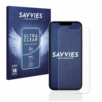 Vorderseite einer Produktverpackung mit dem Markenlogo Savvies. Daneben ist das Gerät Apple iPhone 13 Pro mit dem zugehörigen 