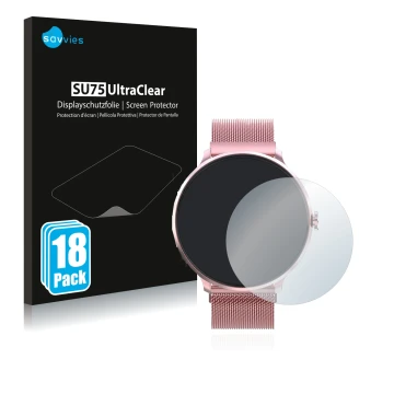 Vorderseite einer Produktverpackung mit dem Markenlogo Savvies. Daneben ist das Gerät Bebinca Smartwatch mit dem zugehörigen D