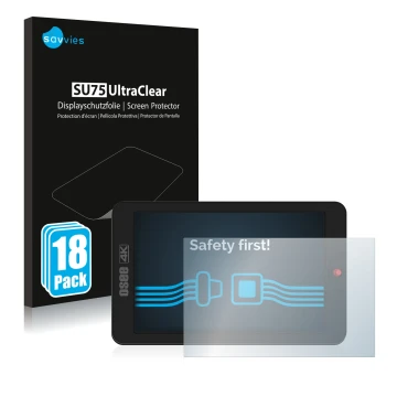 Vorderseite einer Produktverpackung mit dem Markenlogo Savvies. Daneben ist das Gerät Osee G7 mit dem zugehörigen Displayschut