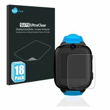 Vorderseite einer Produktverpackung mit dem Markenlogo Savvies. Daneben ist das Gerät Xplora XGO2 mit dem zugehörigen Displays