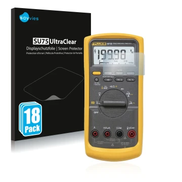 Vorderseite einer Produktverpackung mit dem Markenlogo Savvies. Daneben ist das Gerät Fluke 87v mit dem zugehörigen Displaysch