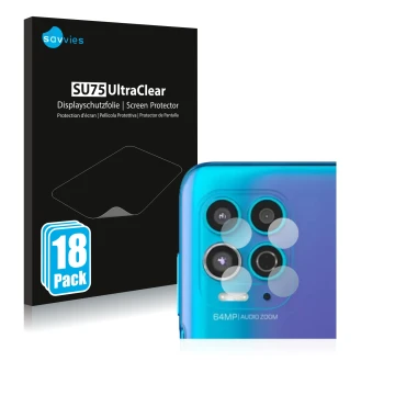 Vorderseite einer Produktverpackung mit dem Markenlogo Savvies. Daneben ist das Gerät Motorola Moto G100 (NUR Kameraschutz) mi