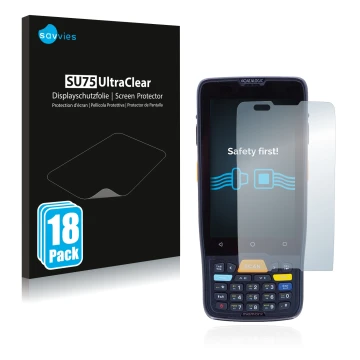 Vorderseite einer Produktverpackung mit dem Markenlogo Savvies. Daneben ist das Gerät Datalogic Memor K mit dem zugehörigen Di