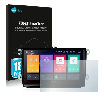 Vorderseite einer Produktverpackung mit dem Markenlogo Savvies. Daneben ist das Gerät Xtrons PBE90MTVL mit dem zugehörigen Dis