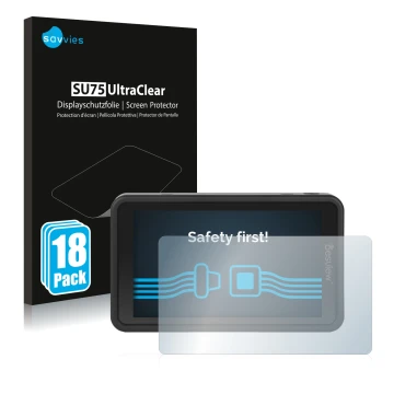 Vorderseite einer Produktverpackung mit dem Markenlogo Savvies. Daneben ist das Gerät Desview R5 5.5