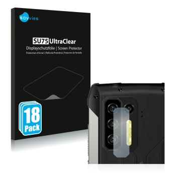 Vorderseite einer Produktverpackung mit dem Markenlogo Savvies. Daneben ist das Gerät Ulefone Power Armor 13 (NUR Kameraschutz