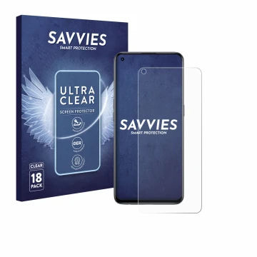 Vorderseite einer Produktverpackung mit dem Markenlogo Savvies. Daneben ist das Gerät realme GT Master Edition mit dem zugehör