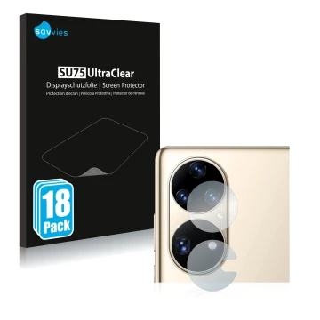 Vorderseite einer Produktverpackung mit dem Markenlogo Savvies. Daneben ist das Gerät Huawei P50 Pro (NUR Kameraschutz) mit de