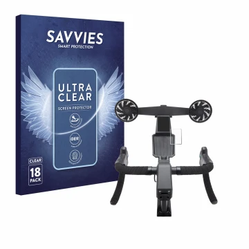 Vorderseite einer Produktverpackung mit dem Markenlogo Savvies. Daneben ist das Gerät Tacx Neo Bike Smart mit dem zugehörigen 