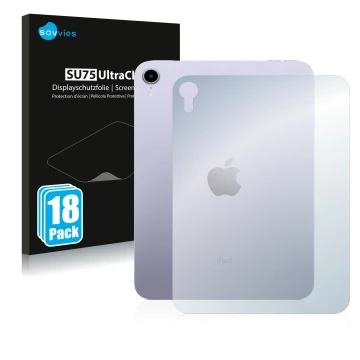Vorderseite einer Produktverpackung mit dem Markenlogo Savvies. Daneben ist das Gerät Apple iPad Mini 6 WiFi 2021 (Rückseite, 