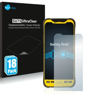 Vorderseite einer Produktverpackung mit dem Markenlogo Savvies. Daneben ist das Gerät Trimble TDC600 mit dem zugehörigen Displ