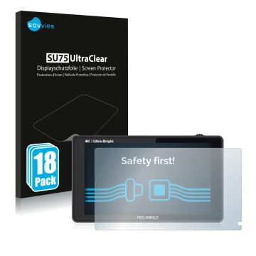 Vorderseite einer Produktverpackung mit dem Markenlogo Savvies. Daneben ist das Gerät Feelworld LUT6S 6