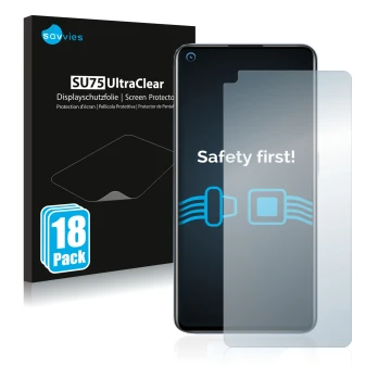 Vorderseite einer Produktverpackung mit dem Markenlogo Savvies. Daneben ist das Gerät realme GT Neo 2 mit dem zugehörigen Disp