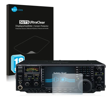 Vorderseite einer Produktverpackung mit dem Markenlogo Savvies. Daneben ist das Gerät Icom IC-756 Pro III mit dem zugehörigen 