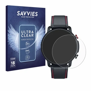 Vorderseite einer Produktverpackung mit dem Markenlogo Savvies. Daneben ist das Gerät Motsfit C18b mit dem zugehörigen Display
