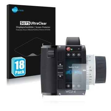 Vorderseite einer Produktverpackung mit dem Markenlogo Savvies. Daneben ist das Gerät Arri WCU-4 mit dem zugehörigen Displaysc