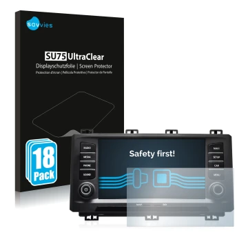 Vorderseite einer Produktverpackung mit dem Markenlogo Savvies. Daneben ist das Gerät Seat Ateca 2017 mit dem zugehörigen Disp