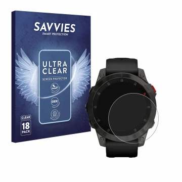Vorderseite einer Produktverpackung mit dem Markenlogo Savvies. Daneben ist das Gerät Garmin epix (Gen. 2) mit dem zugehörigen