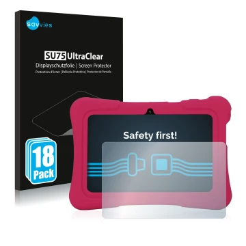 Vorderseite einer Produktverpackung mit dem Markenlogo Savvies. Daneben ist das Gerät Pritom K7 mit dem zugehörigen Displaysch