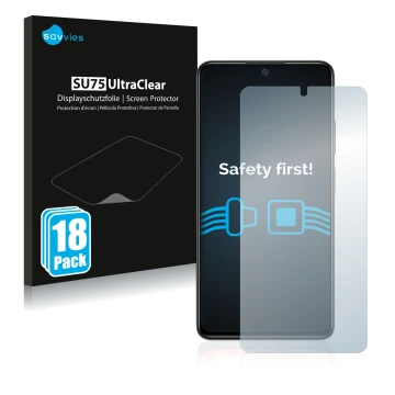 Vorderseite einer Produktverpackung mit dem Markenlogo Savvies. Daneben ist das Gerät Xiaomi Redmi Note 11 Pro mit dem zugehör