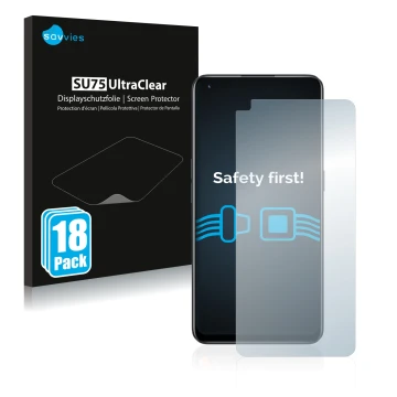 Vorderseite einer Produktverpackung mit dem Markenlogo Savvies. Daneben ist das Gerät realme 9 Pro Plus mit dem zugehörigen Di