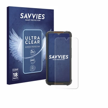 Vorderseite einer Produktverpackung mit dem Markenlogo Savvies. Daneben ist das Gerät AGM H5 mit dem zugehörigen Displayschutz