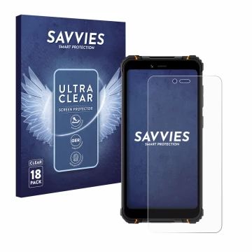 Vorderseite einer Produktverpackung mit dem Markenlogo Savvies. Daneben ist das Gerät Hotwav T5 Pro mit dem zugehörigen Displa