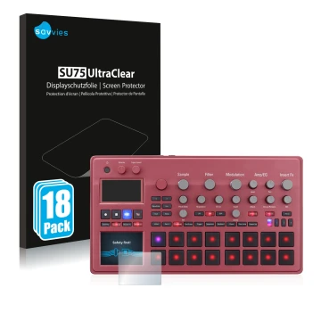 Vorderseite einer Produktverpackung mit dem Markenlogo Savvies. Daneben ist das Gerät KORG electribe Sampler mit dem zugehörig