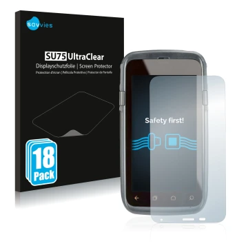 Vorderseite einer Produktverpackung mit dem Markenlogo Savvies. Daneben ist das Gerät Honeywell Dolphin CT60 XP mit dem zugehö