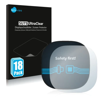 Vorderseite einer Produktverpackung mit dem Markenlogo Savvies. Daneben ist das Gerät ecobee Smart Thermostat Premium mit dem 