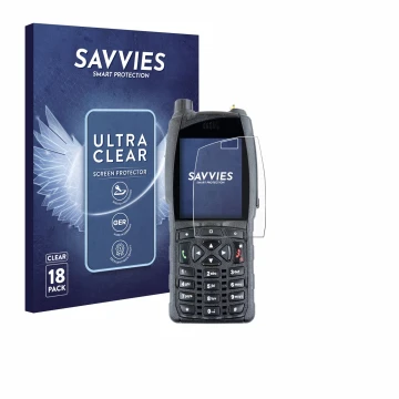 Vorderseite einer Produktverpackung mit dem Markenlogo Savvies. Daneben ist das Gerät Sepura SC20 mit dem zugehörigen Displays