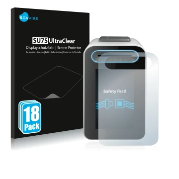 Vorderseite einer Produktverpackung mit dem Markenlogo Savvies. Daneben ist das Gerät Cherry eHealth Terminal ST-1506 mit dem 