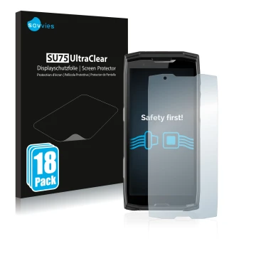 Vorderseite einer Produktverpackung mit dem Markenlogo Savvies. Daneben ist das Gerät Crosscall Core-X5 mit dem zugehörigen Di