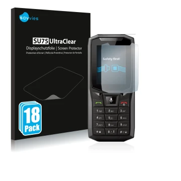 Vorderseite einer Produktverpackung mit dem Markenlogo Savvies. Daneben ist das Gerät Crosscall Core-S4 mit dem zugehörigen Di