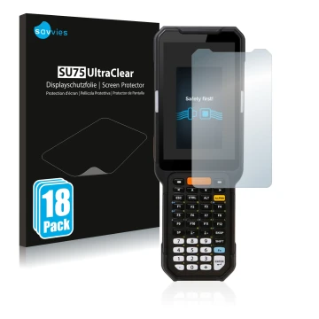 Vorderseite einer Produktverpackung mit dem Markenlogo Savvies. Daneben ist das Gerät Point Mobile PM451 mit dem zugehörigen D