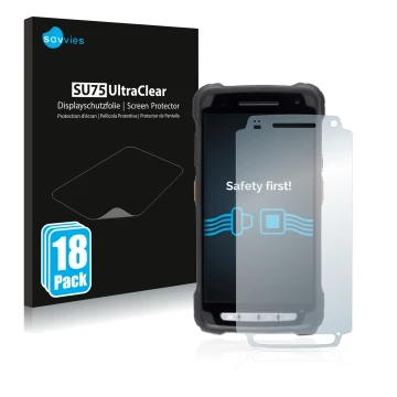 Vorderseite einer Produktverpackung mit dem Markenlogo Savvies. Daneben ist das Gerät Janam XT3 mit dem zugehörigen Displaysch