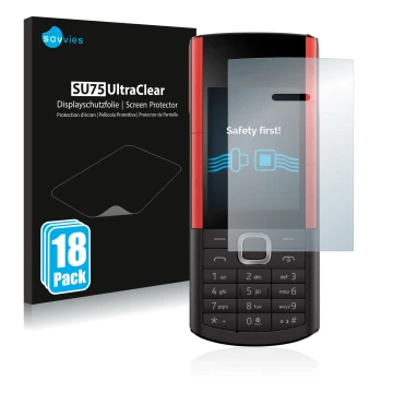 Vorderseite einer Produktverpackung mit dem Markenlogo Savvies. Daneben ist das Gerät Nokia 5710 XA mit dem zugehörigen Displa