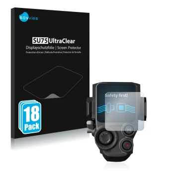 Vorderseite einer Produktverpackung mit dem Markenlogo Savvies. Daneben ist das Gerät DJI RS 3 mit dem zugehörigen Displayschu