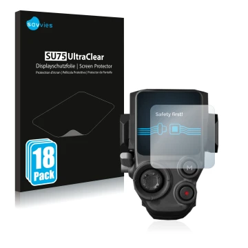 Vorderseite einer Produktverpackung mit dem Markenlogo Savvies. Daneben ist das Gerät DJI RS 3 Pro mit dem zugehörigen Display