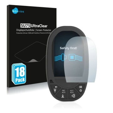 Vorderseite einer Produktverpackung mit dem Markenlogo Savvies. Daneben ist das Gerät Flymaster GPS LS mit dem zugehörigen Dis