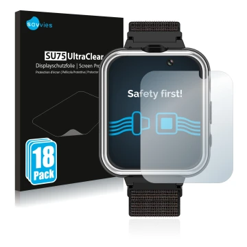 Vorderseite einer Produktverpackung mit dem Markenlogo Savvies. Daneben ist das Gerät Pthtechus X32 mit dem zugehörigen Displa