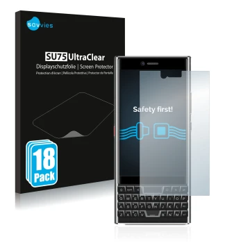 Vorderseite einer Produktverpackung mit dem Markenlogo Savvies. Daneben ist das Gerät Unihertz Titan Slim mit dem zugehörigen 