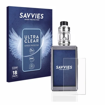 Vorderseite einer Produktverpackung mit dem Markenlogo Savvies. Daneben ist das Gerät GeekVape T200 mit dem zugehörigen Displa
